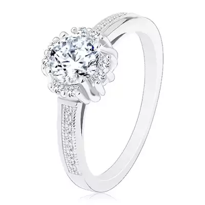 Eljegyzési gyűrű - 925 ezüst, csillogó átlátszó cirkónia, apró cirkónia párok - Nagyság_ 52
