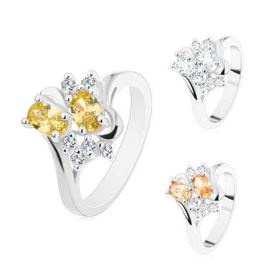 Gyűrű ezüst árnyalatban, két csiszolt ovális és átlátszó cirkóniák - Nagyság_ 56, Szín: Narancssárga 