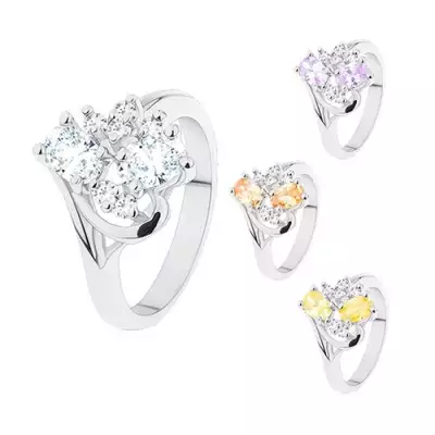 Gyűrű enyhén hajlított szárakkal, csiszolt oválisok és átlátszó cirkóniák - Nagyság_ 54, Szín: Sárga