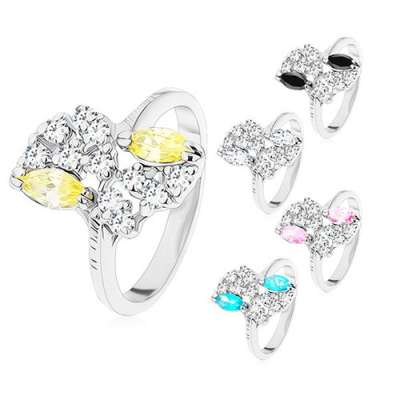 Ezüst színű gyűrű, vésetes szárak, színes és átlátszó cirkóniák - Nagyság_ 49, Szín: Átlátszó