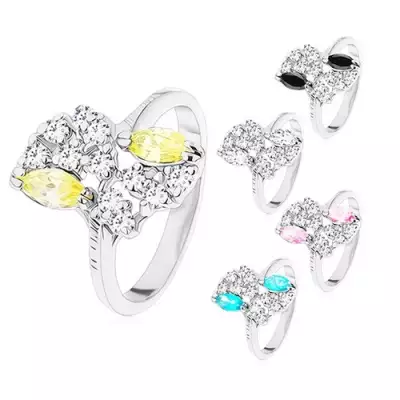 Ezüst színű gyűrű, vésetes szárak, színes és átlátszó cirkóniák - Nagyság_ 54, Szín: Rózsaszín