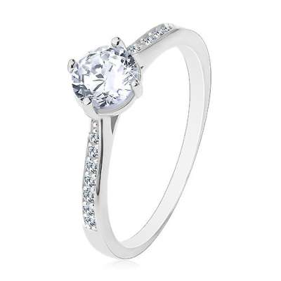 925 ezüst gyűrű, keskeny díszített szárak, átlátszó kiemelt cirkónia - Nagyság_ 58