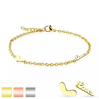 Karkötő sebészeti acélból, medálok - szív és szerelmes felirat, ovális szemek - Szín: Ezüst