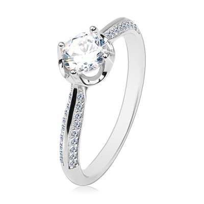 Eljegyzési gyűrű 925 ezüstből, kidomborodó díszes szárak, átlátszó kerek cirkónia - Nagyság_ 52