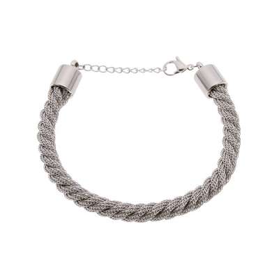 316L acél karkötő, tekert kötél minta, ezüst árnyalat