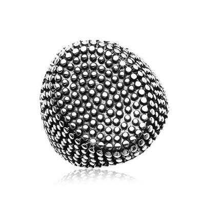 Acél gyűrű, nagy ovális apró kidomborodó pontokkal beszórva, fekete patina - Nagyság_ 61