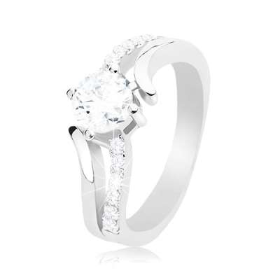 925 ezüst gyűrű, kettévált hullámos szárak, kerek átlátszó cirkónia - Nagyság_ 56