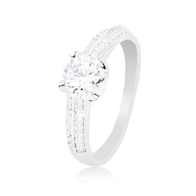 Eljegyzési gyűrű, 925 ezüst, díszített szárak, átlátszó kiemelt cirkónia - Nagyság_ 52