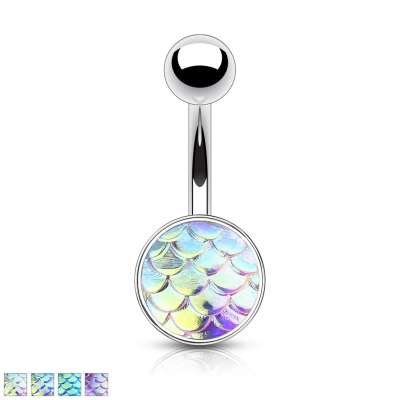Acél köldök piercing - 3D pikkely szivárványos hatással - A piercing színe: Szivárvány