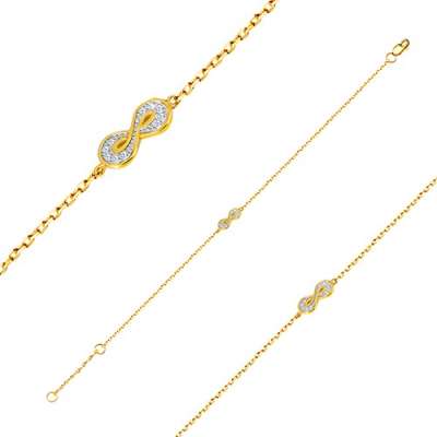 585 arany karkötő - végtelen szimbólummal és apró kerek cirkóniákkal