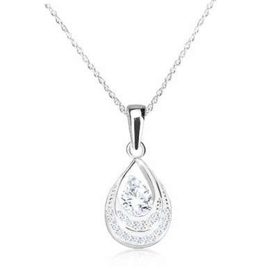 925 ezüst nyaklánc- könnycsepp medál, cirkónia, spirális lánc