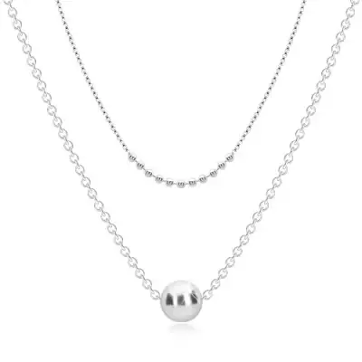 Nyaklánc 925 ezüstből - kettős lánc, kicsi golyók és egy nagyobb golyó