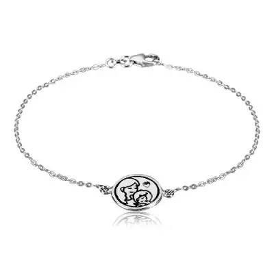 925 ezüst karkötő - anya és lánya, fekete zománc, szív kivágás