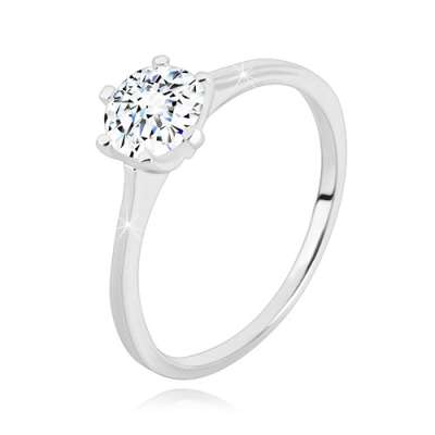 925 ezüst gyűrű - keskeny sín, fényes áttetsző cirkónia, 6 mm - Nagyság_ 51