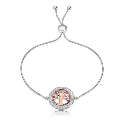 925 ezüst karkötő - életfa rózsa-arany színben, átlátszó cirkóniák, kígyó minta