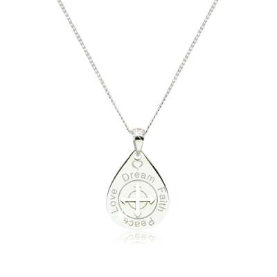 925 ezüst nyaklánc - csepp nyilakkal a közepén, díszes feliratok és egy szív