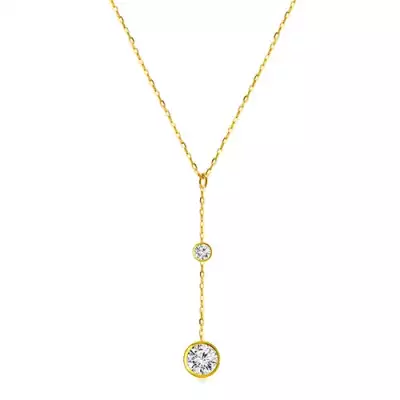 14K sárga arany nyaklánc - két csillogó átlátszó cirkónia foglalatban