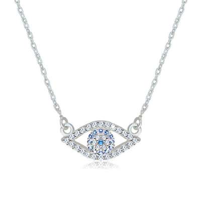 925 ezüst nyaklánc - átlátszó cirkóniás szem sötétkék szintetikus topázzal