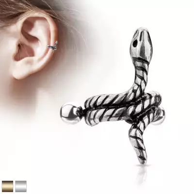 Acél fülpiercing – összetekeredett kígyó sávokkal a testén - A piercing színe: Arany