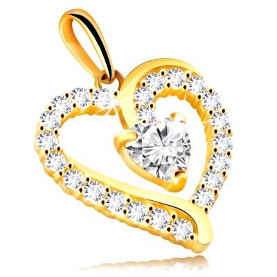 585 sárga arany medál – szív alakú körvonal, csillogó átlátszó cirkóniák