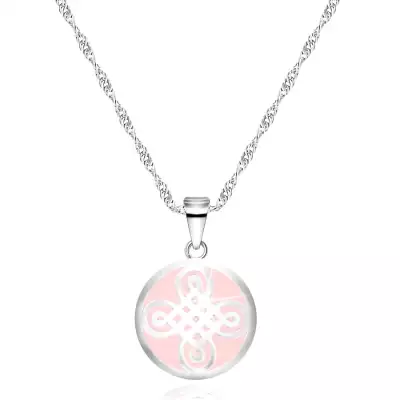 925 ezüst nyaklánc – kör alakú medál, kelta motívum, rózsaszín háttér