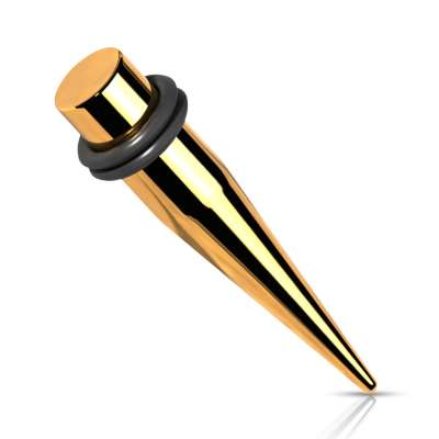 316L acél fültágító -arany színű, két gumigyűrűvel, PVD bevonat technológiával - Vastagság_ 2 mm