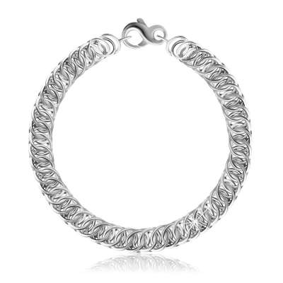 925 Ezüst karkötő - átlósan összekapcsolt kerek láncszemek, homár karom zár