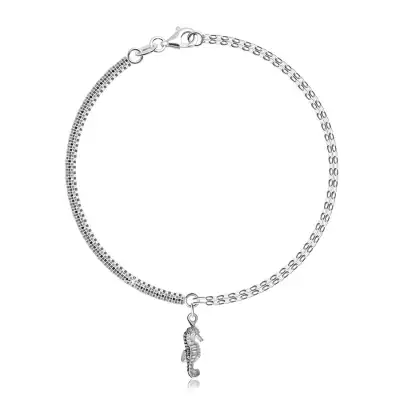 925 Ezüst karkötő - szögletes lánc, ovális láncszemek,csikóhallal