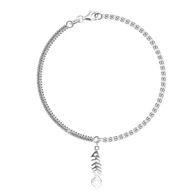 925 Ezüst karkötő - szögletes lánc, négyzet alakú láncszemek, halcsontvázzal