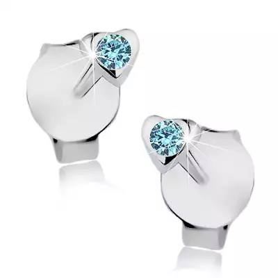 925 ezüst fülbevaló, apró szív, kerek kék Swarovski kristály