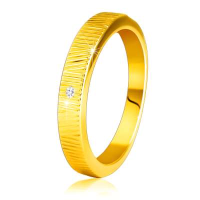 Gyémánt gyűrű 14K sárga aranyból - finom dekoratív bevágások, átlátszó briliáns, 1,5 mm - Nagyság_ 52