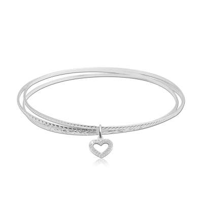 925 ezüst felhúzható karperec – három karika, szívkörvonal csillogó cirkóniákkal