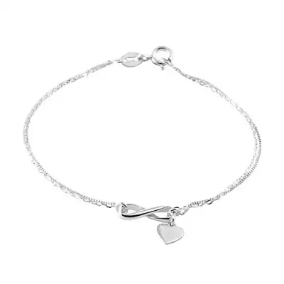 925 ezüst karkötő kettős láncból, végtelen szimbólum és szív