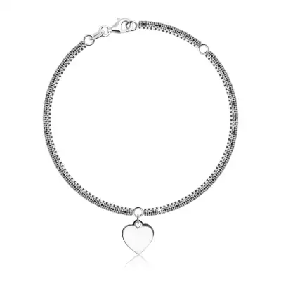 925 Ezüst karkötő -szögletes lánc, négyzet alakú láncszemek, szívvel