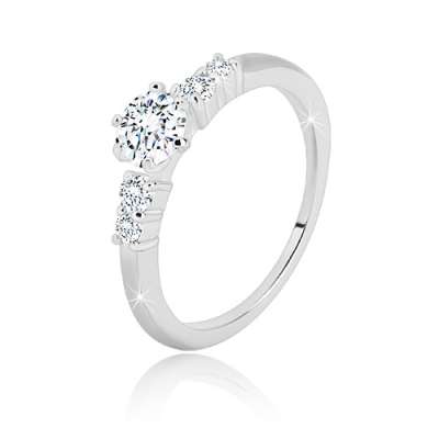 925 ezüst gyűrű - csillogó cirkónia foglalatban, kisebb cirkóniák az oldalakon - Nagyság_ 58