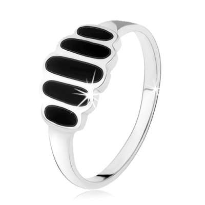 925 ezüst gyűrű, fekete oválisok, sima szárak, magas fény - Nagyság_ 64