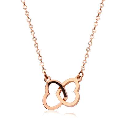 Acél nyaklánc réz színű, finom lánc, két szív szorosan egymáshoz kapcsolódnak