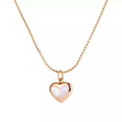 Acél nyakék, réz színű - vékony lánc, medál szív, szivárvány tükröződés