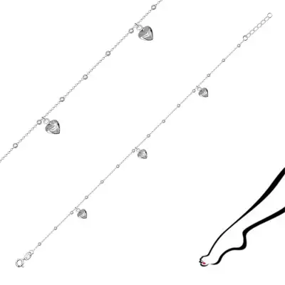 925 ezüst bokalánc- három tükörfényű szimmetrikus szív, sima golyó