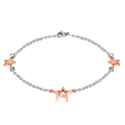 Acél karkötő - három csillag réz színben, finom lánc