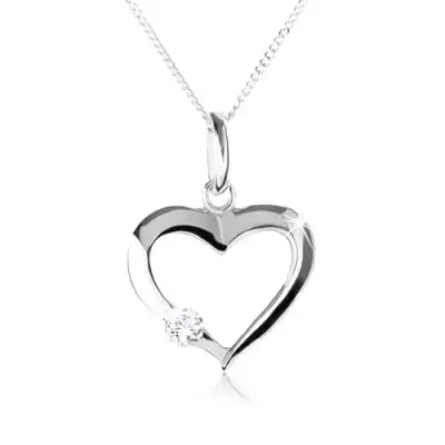 925 ezüst nyakék, szabályos kontúr szív, áttetsző cirkóniával