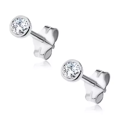 Ezüst fülbevaló - tiszta kő kör alakú kehelyben, 3 mm