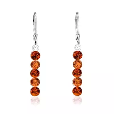 925 ezüst fülbevaló, függőleges narancs Swarovski kristályos vonal