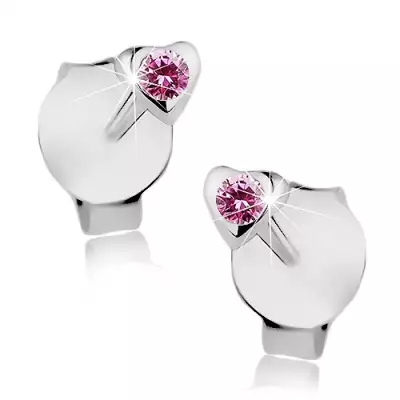 Beszúrós kapcsolás, 925 ezüst, apró szív, rózsaszín Swarovski kristály