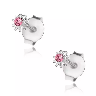 925 ezüst fülbevaló, rózsaszín Swarovski kristály, virág