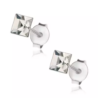 Beszúrós fülbevaló - 925 ezüst, átlátszó Swarovski kristály - négyzet, 4 mm