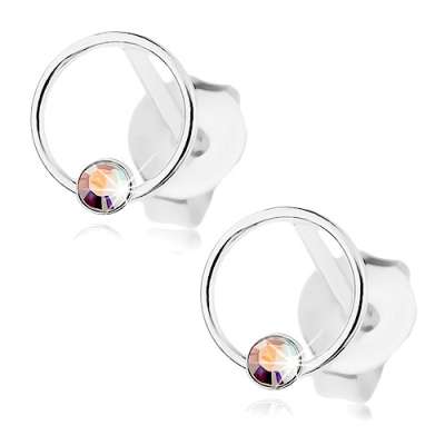 Fülbevaló 925 ezüstből, karika Swarovski kristállyal szivárvány színben