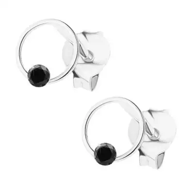 Beszúrós fülbevaló, 925 ezüst, vékony karika fekete Swarovski kristállyal
