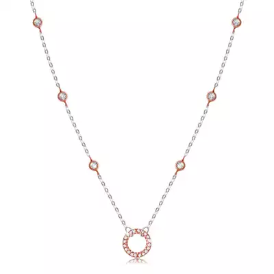 925 Ezüst nyaklánc - karika cirkóniákkal, kerek foglalatokkal, réz színben