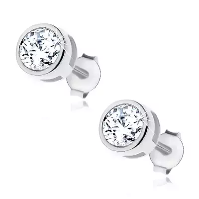 925 ezüst fülbevaló - kerek tiszta cirkónia dupla keretben, 6 mm